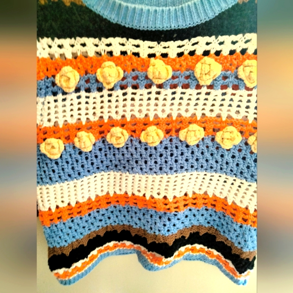 Zara Multicolor Knitted Crocheted Sweater - Picture 2 of 6